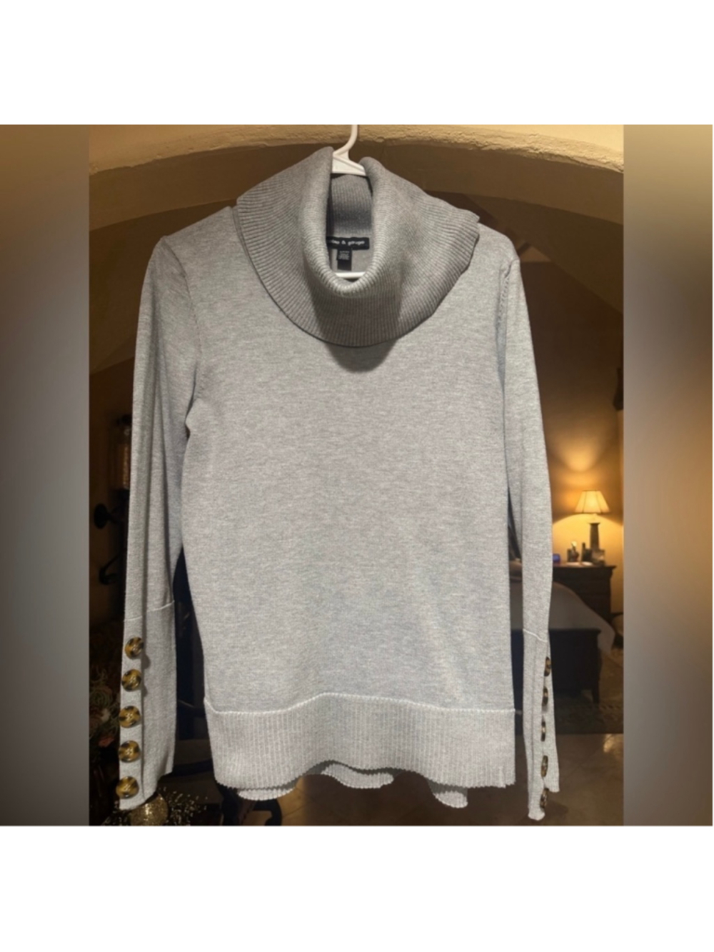 Women's Cable & Gauge Grey Cowl Neck Sweater, Size S